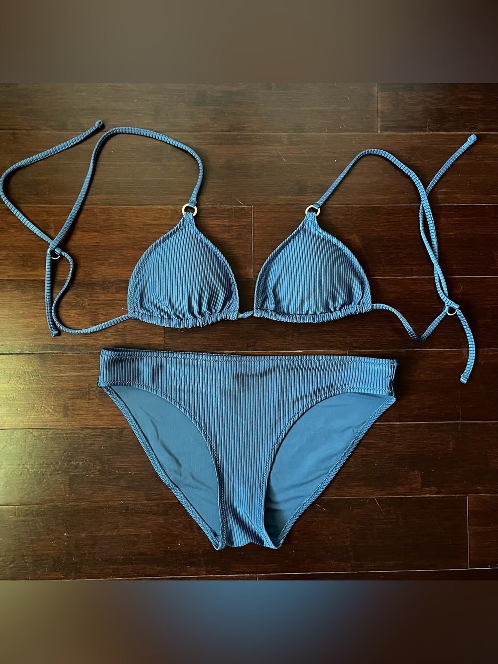 Aerie Blue Ribbed Triangle Bikini Set - Women Swim